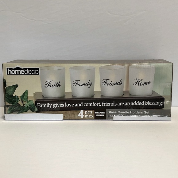 Home Deco Other - Set of 4 GLASS Candle shoulders + wood base BNIB